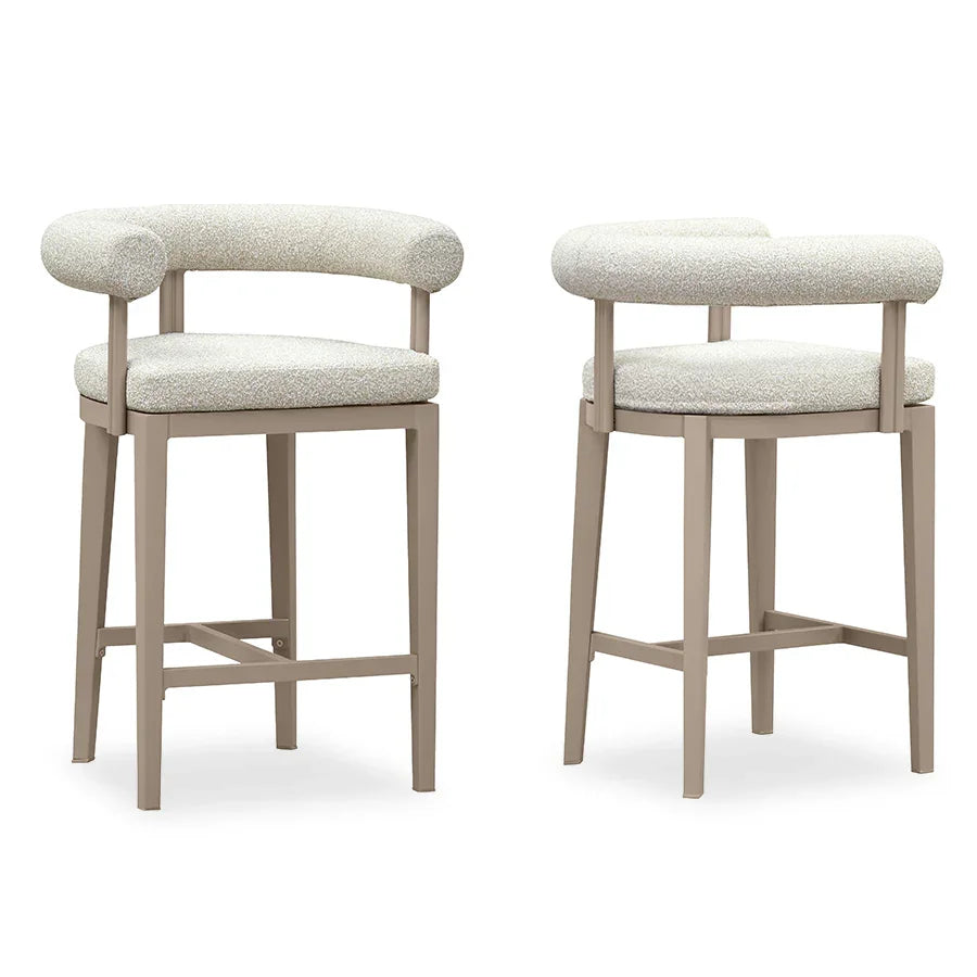 PURPLE LEAF Provence Outdoor Bar Stools Set of 2 Modern Olefin Upholstered Barstools with Back and Armrest Bar Chairs for Garden Kitchen Island