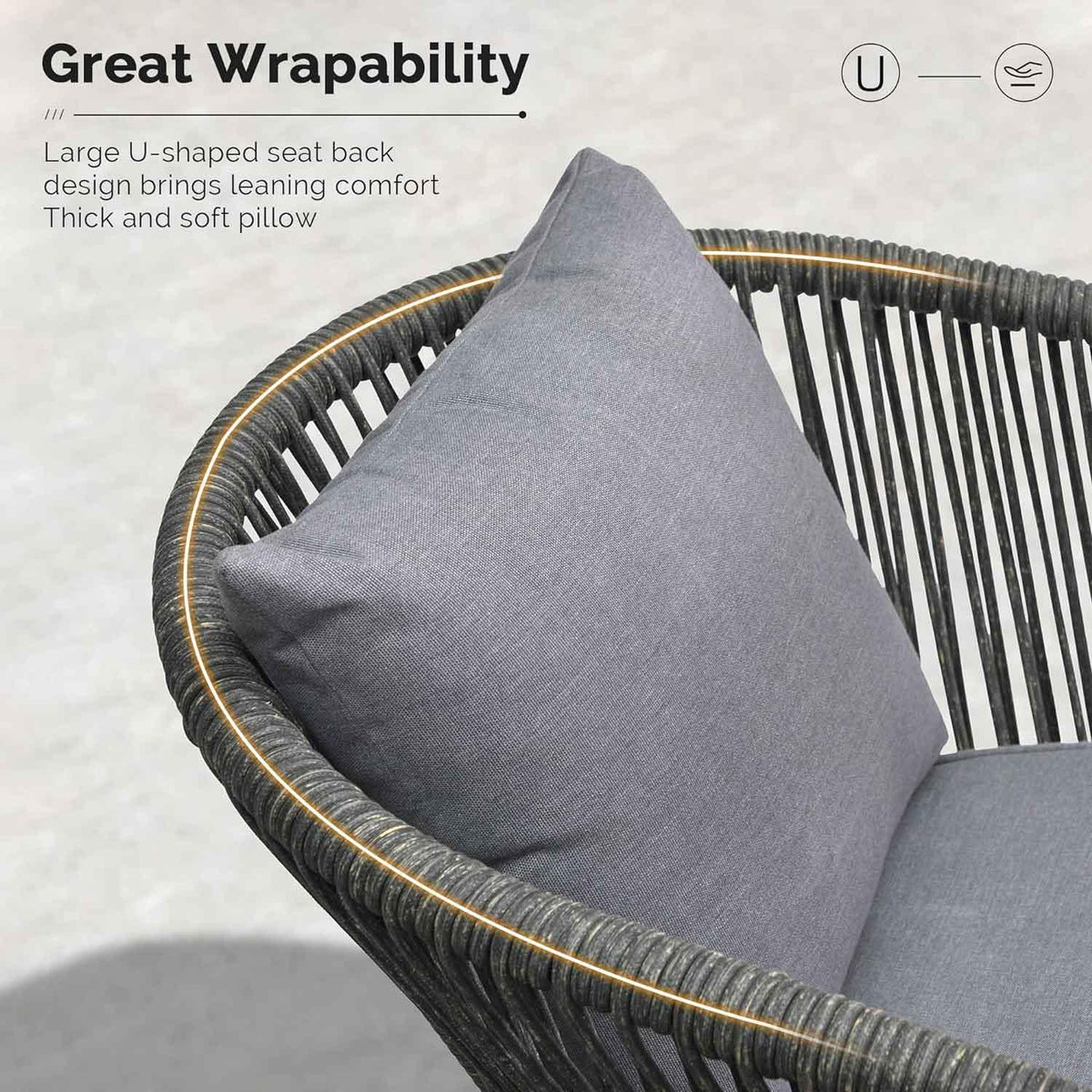 PURPLE LEAF Patio Dining Sets with Aluminum Frame Table & Handwoven Wicker Chairs Grey