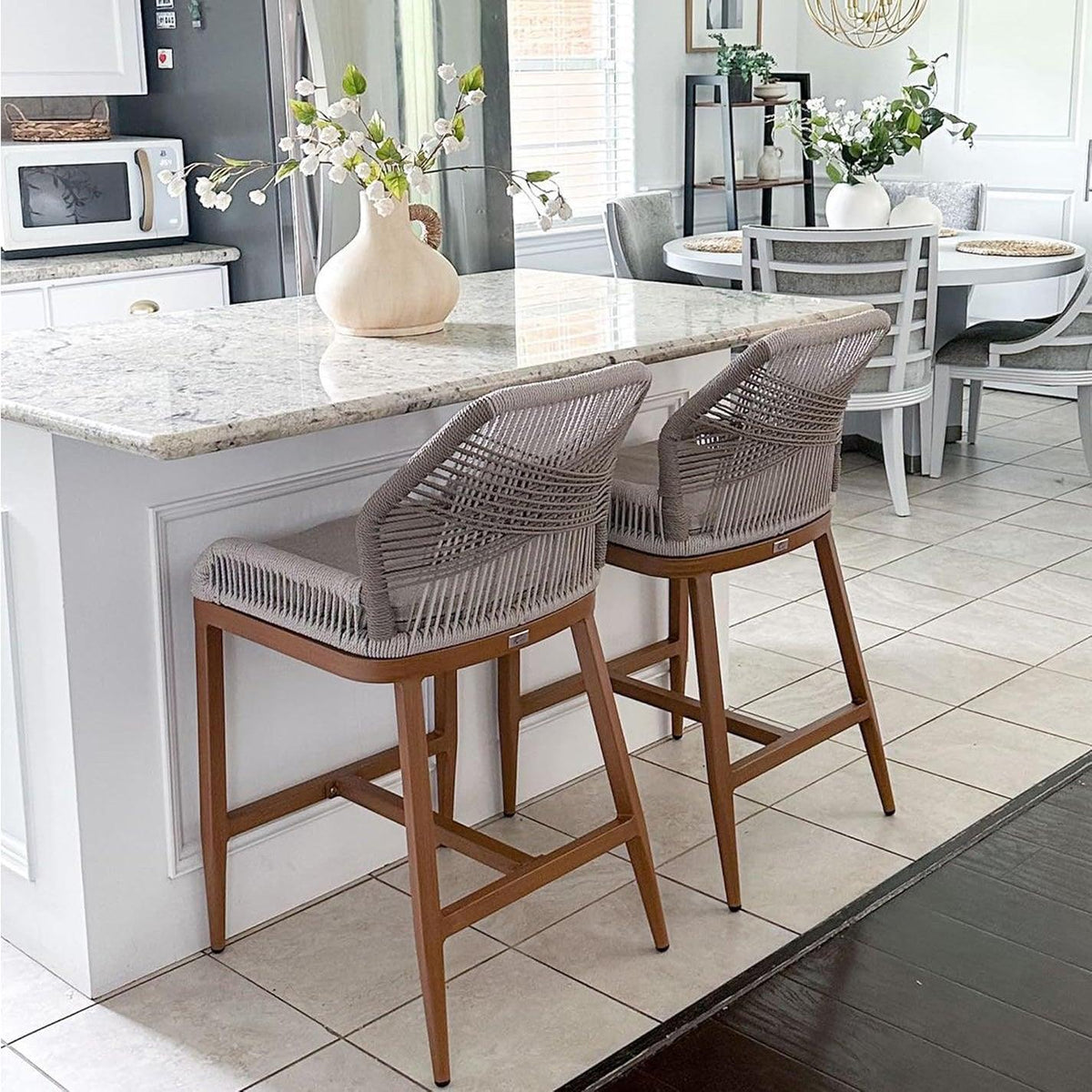 PURPLE LEAF Bar Stools Set of 4 Outdoor Aluminum Barstools with Back Modern Wicker Rattan Boho Garden Pool Patio Bar Chairs