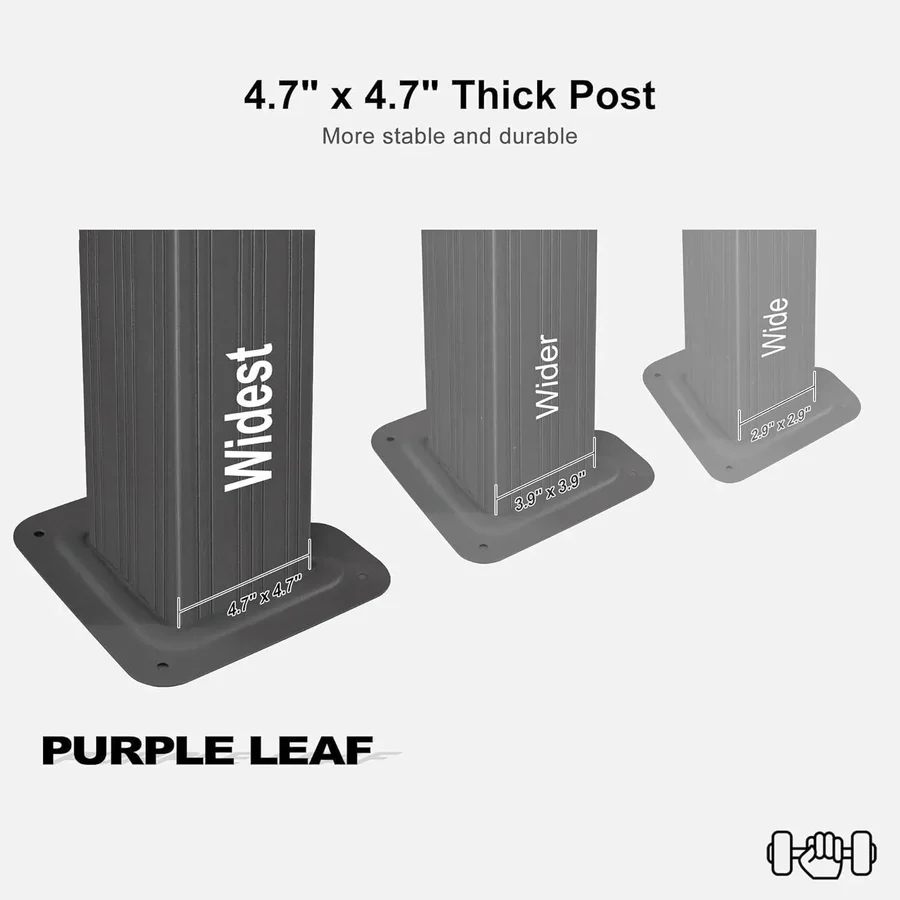 PURPLE LEAF Patio Gazebo for Backyard Grey Hardtop Galvanized Steel Roof Awning with Reinforcement Support Rod