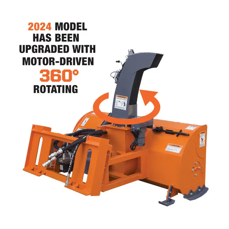 84" Skid Steer Snow Blower 45-75 HP Loader Required, 24" Diameter Impeller, 360° Motor Driven Snow Chute, TMG-SSB84