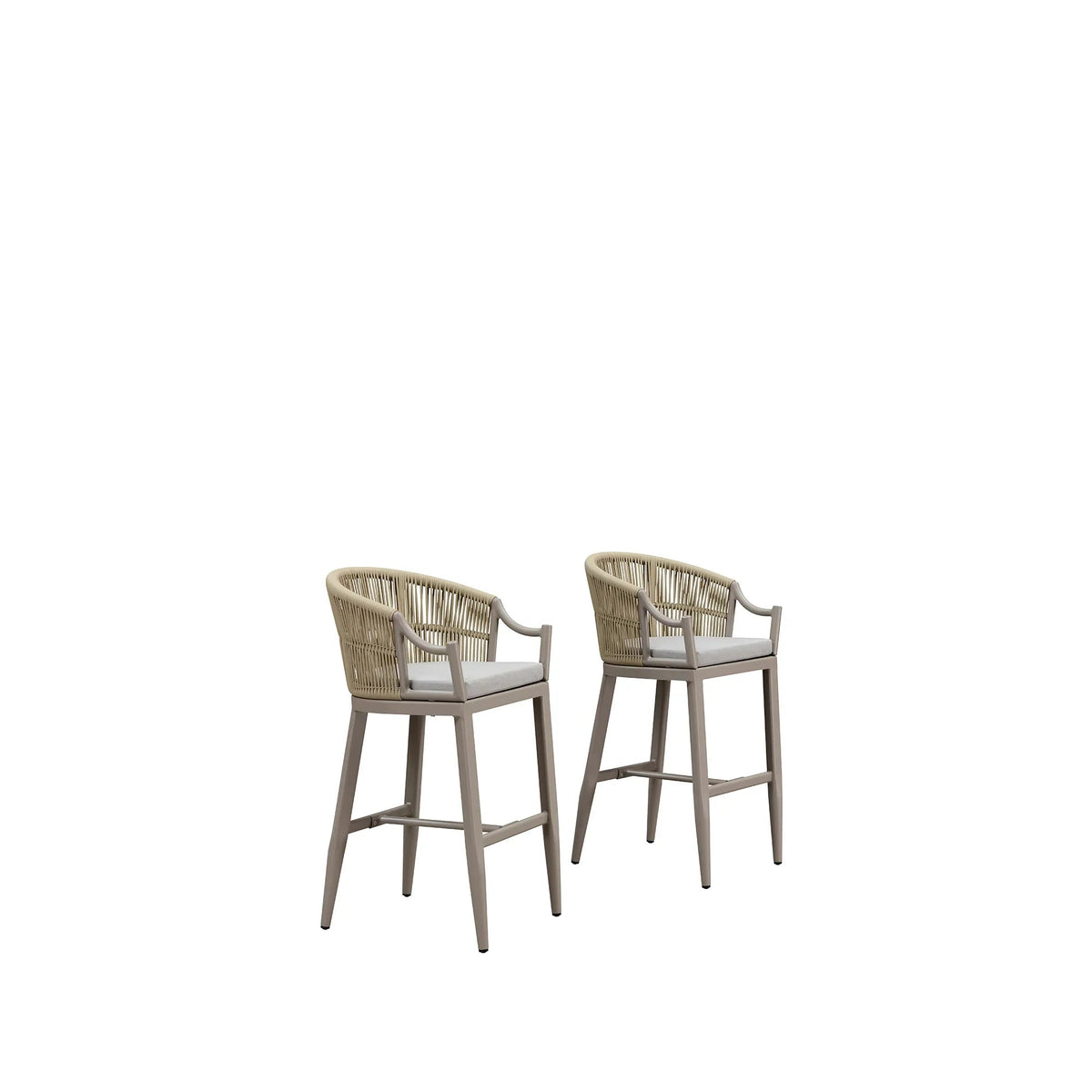 PURPLE LEAF Patio Bar Stools Set of 2 Outdoor Wicker Modern High Bar Chairs Metal Cushioned Barstools with Backs and Ergonomic Armrest