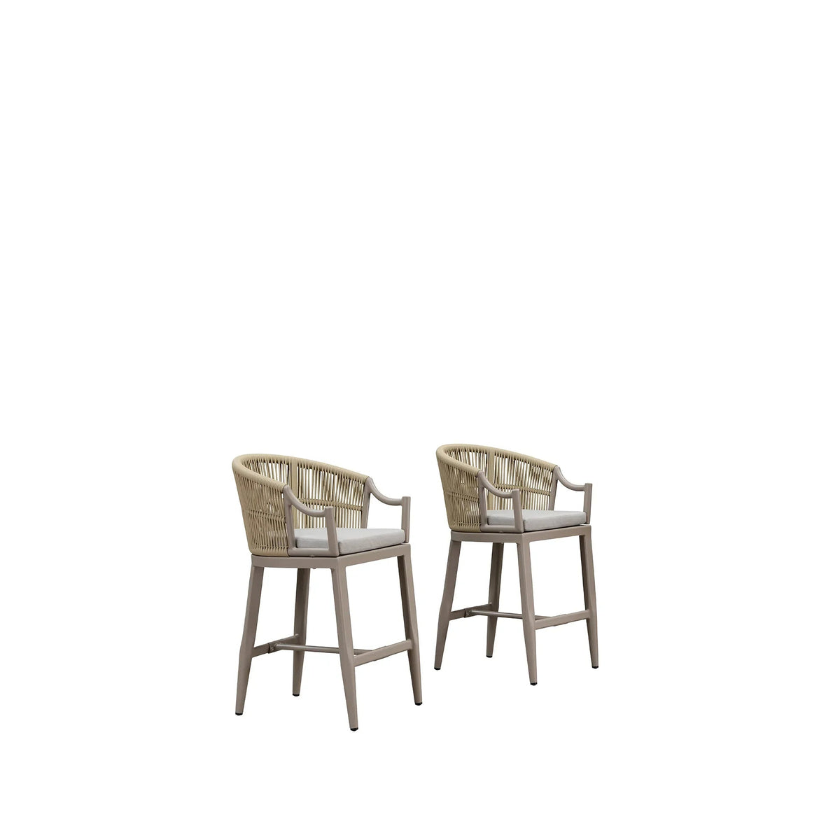 PURPLE LEAF Patio Bar Stools Set of 2 Outdoor Wicker Modern High Bar Chairs Metal Cushioned Barstools with Backs and Ergonomic Armrest