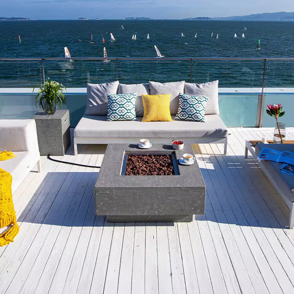 Outdoor Fire Pit 36 In. X 36 In. Square Concrete Propane Fire Table with Lava Rocks and Cover