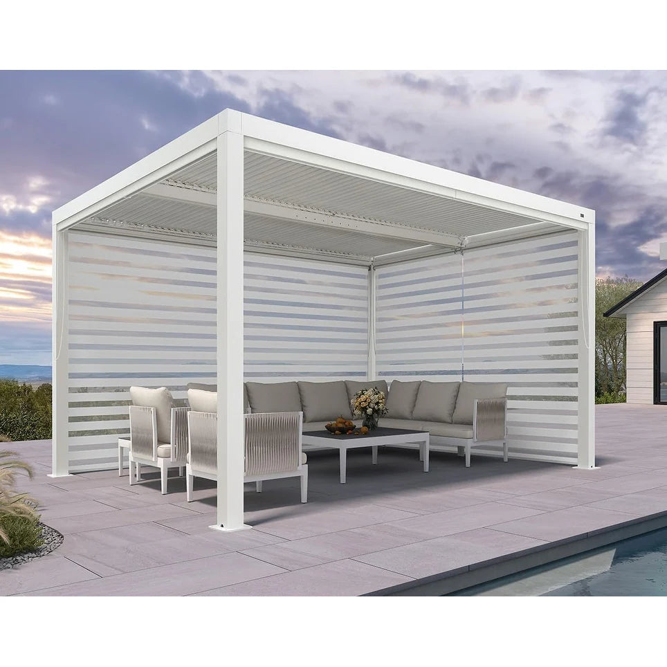 Hanso Home Louvered Pergola Modern White Pergola with Adjustable Roof for Deck Backyard Garden