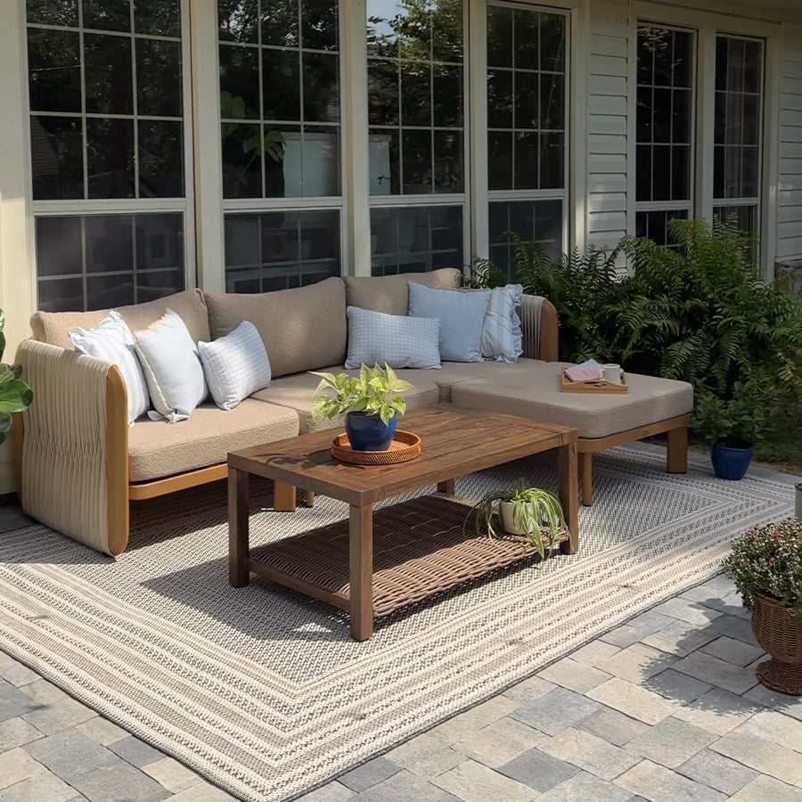 PURPLE LEAF Byron U-Shaped Modular Outdoor Sectional with Wide-Band Woven Design and Wood-Grain Aluminum Frame for Outdoor Courtyard