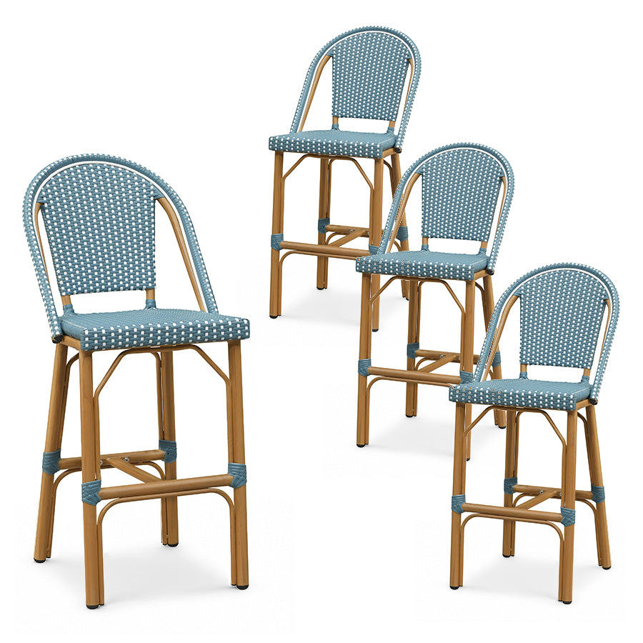PURPLE LEAF Patio French Counter Stool Set of 2 Outdoor Backrest Barstools Aluminum Frame Woven Rattan for Indoor Kitchen Garden Balcony Restaurant