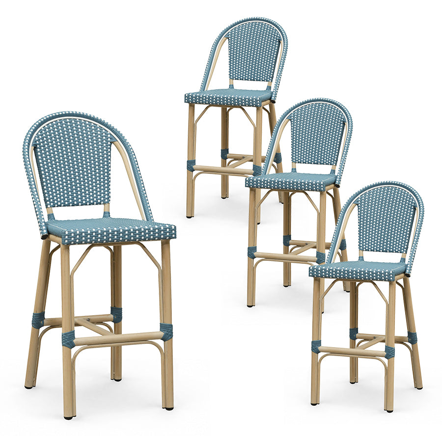 PURPLE LEAF Patio French Counter Stool Set of 2 Outdoor Backrest Barstools Aluminum Frame Woven Rattan for Indoor Kitchen Garden Balcony Restaurant