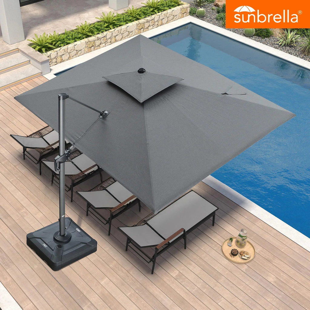 PURPLE LEAF SUNBRELLA Cantilever Umbrella Grey Aluminum Patio Umbrella