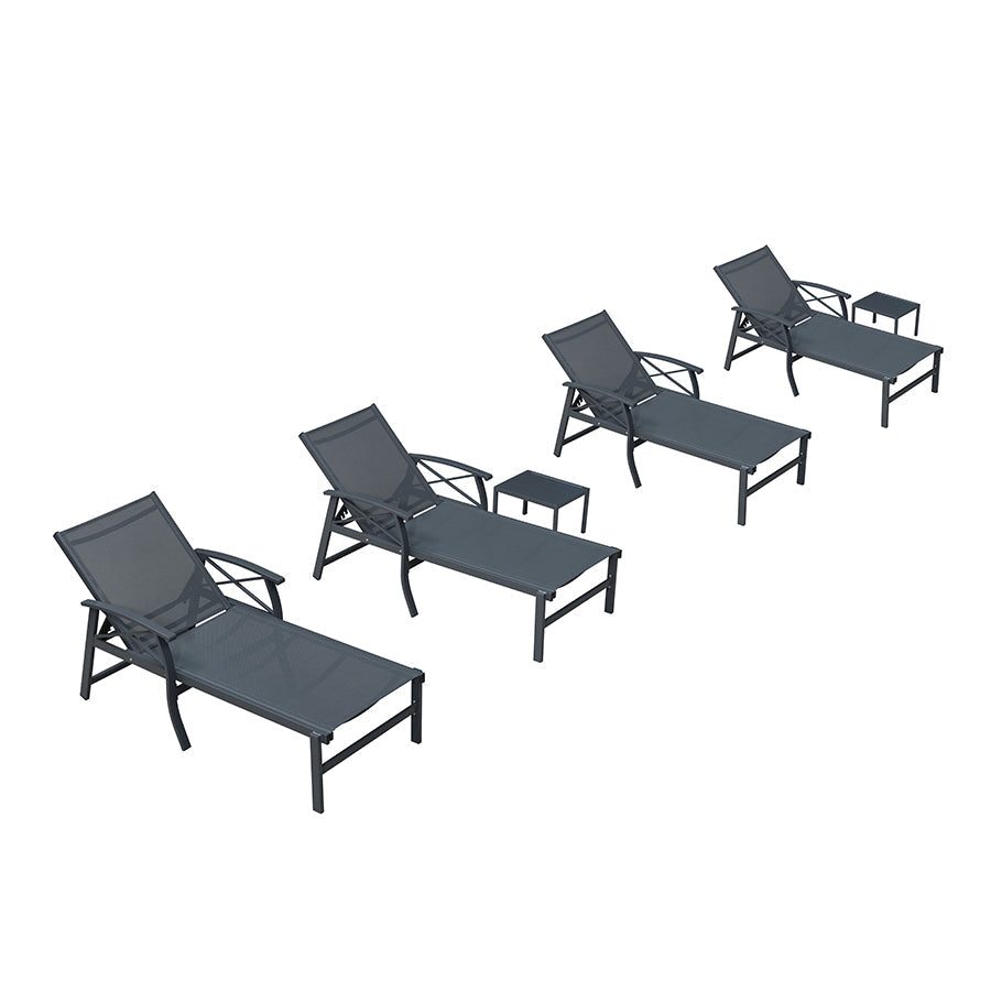 PURPLE LEAF Oversized Chaise Lounge Chair Outdoor Extra Wide Pool Lounge Chairs 5 Adjustable Position with Armrests and Side Table, Aluminum Patio Lounge Chair for Outside, Backyard, Pool