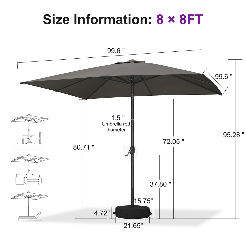 PURPLE LEAF Black Frame Outdoor Market Umbrellas Yard Tilting Patio Table Umbrella with Base