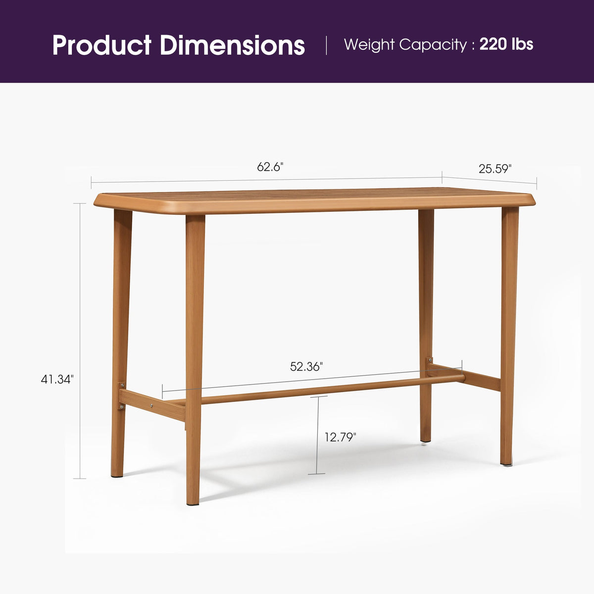 PURPLE LEAF Outdoor Bar Table Patio Dining Table Coffee Kitchen Breakfast Bistro Pub Bar Table for Patio Poolside