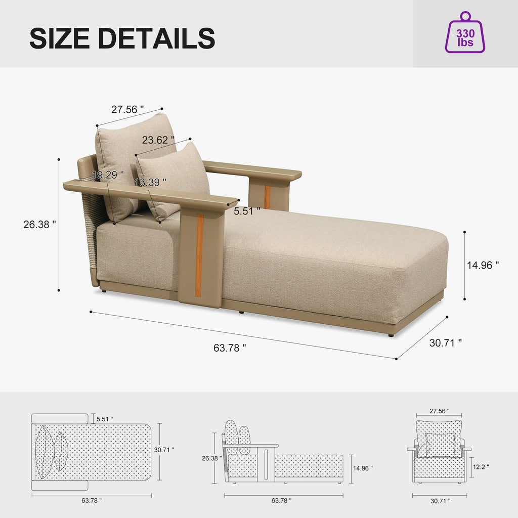 PURPLE LEAF Chaise Lounge Chair Modern Upholstered Outdoor Daybed with Armrest and Lumbar Pillow for Patio Poolside Sunbathing Deck