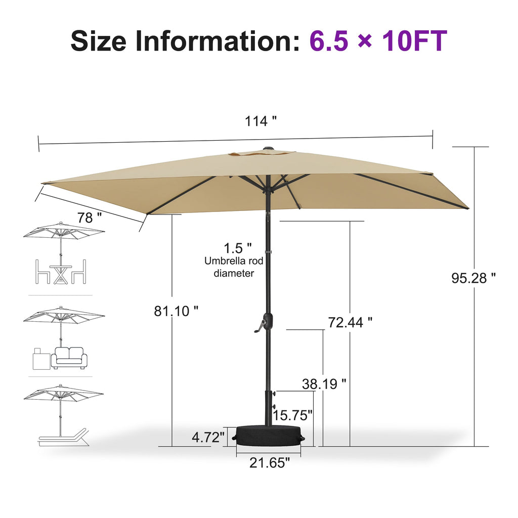 PURPLE LEAF Black Frame Outdoor Market Umbrellas Yard Tilting Patio Table Umbrella with Base
