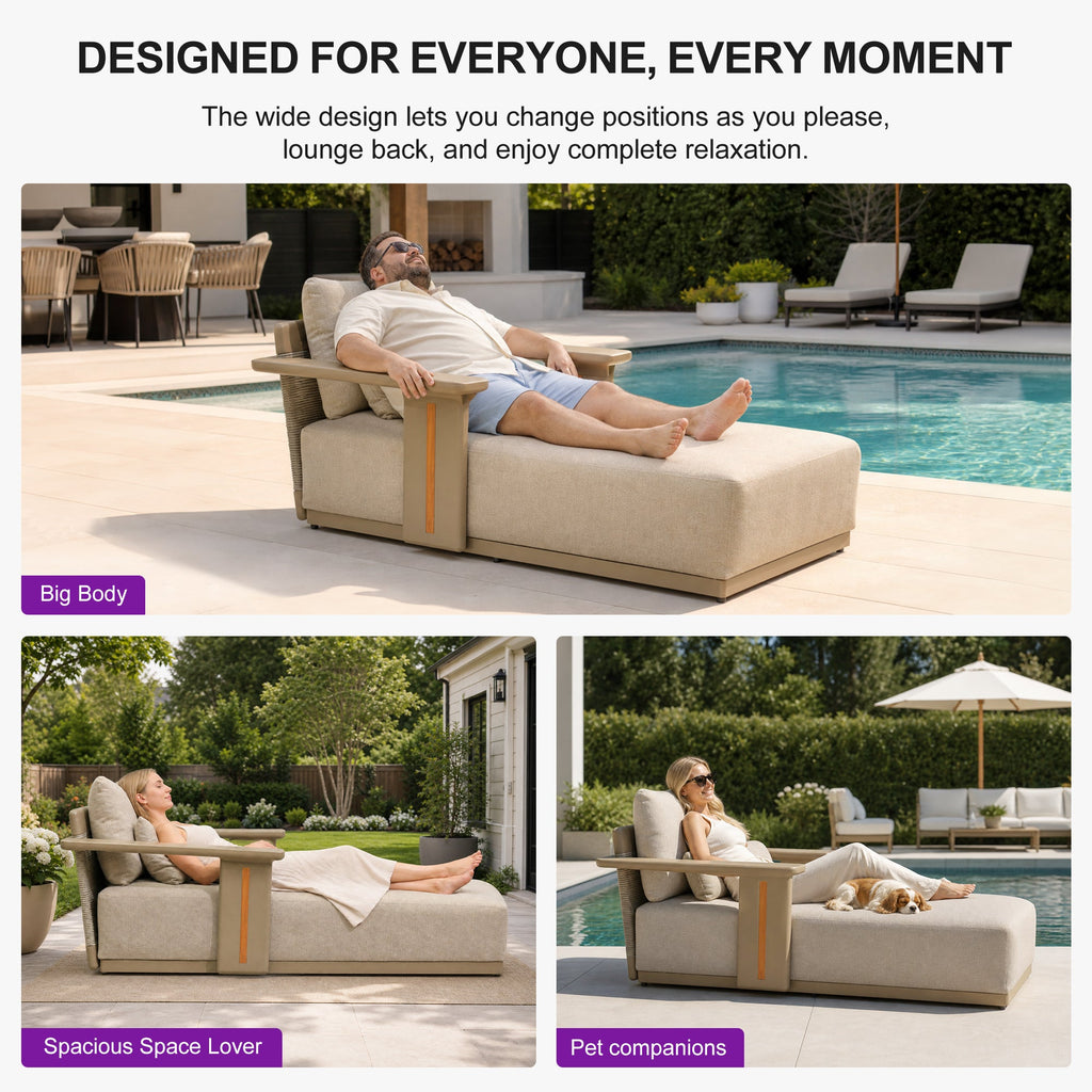 PURPLE LEAF Chaise Lounge Chair Modern Upholstered Outdoor Daybed with Armrest and Lumbar Pillow for Patio Poolside Sunbathing Deck