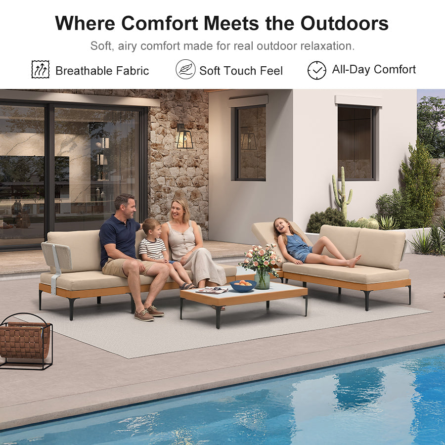 PURPLE LEAF Sicilia U-Shaped Modular Outdoor Sectional with Sunbrella Khaki Cushions Flexible Layout for Commercial Outdoor Spaces