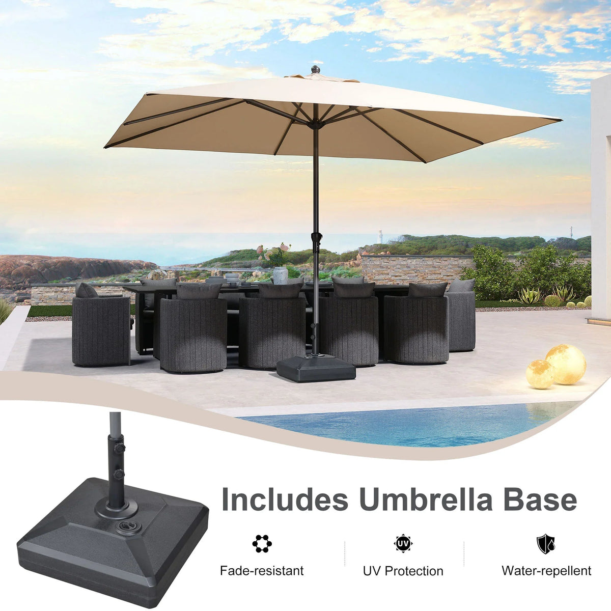 PURPLE LEAF Aluminum Patio Table Umbrella Heavy Duty Market Umbrella with Base