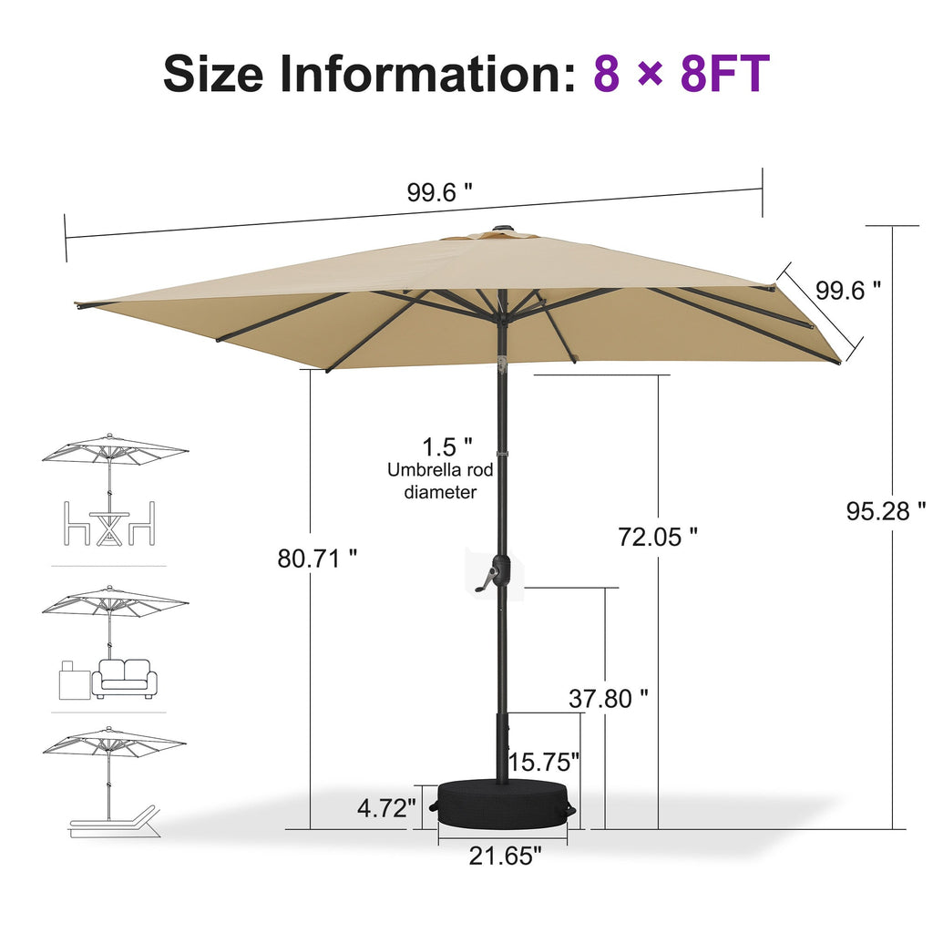 PURPLE LEAF Black Frame Outdoor Market Umbrellas Yard Tilting Patio Table Umbrella with Base