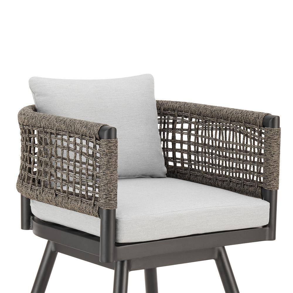 Bar Height Swivel Aluminum Outdoor Bar Stool with Light Gray Cushion
