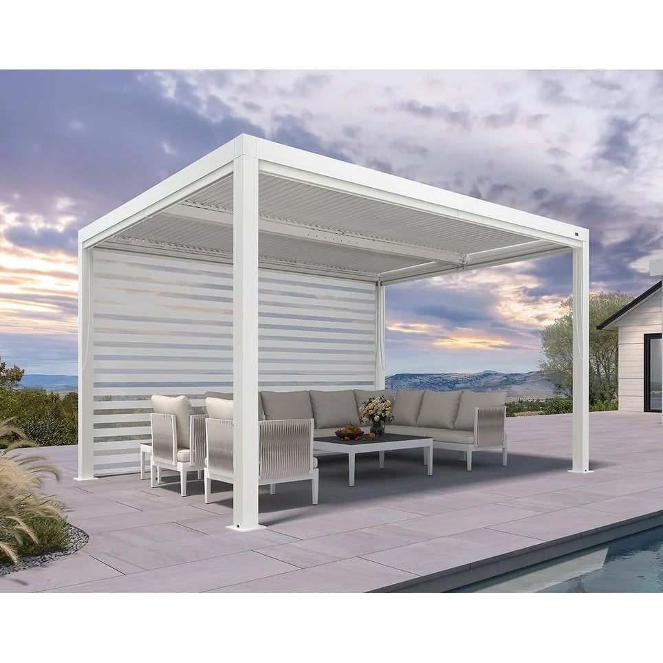Hanso Home Louvered Pergola Modern White Pergola with Adjustable Roof for Deck Backyard Garden