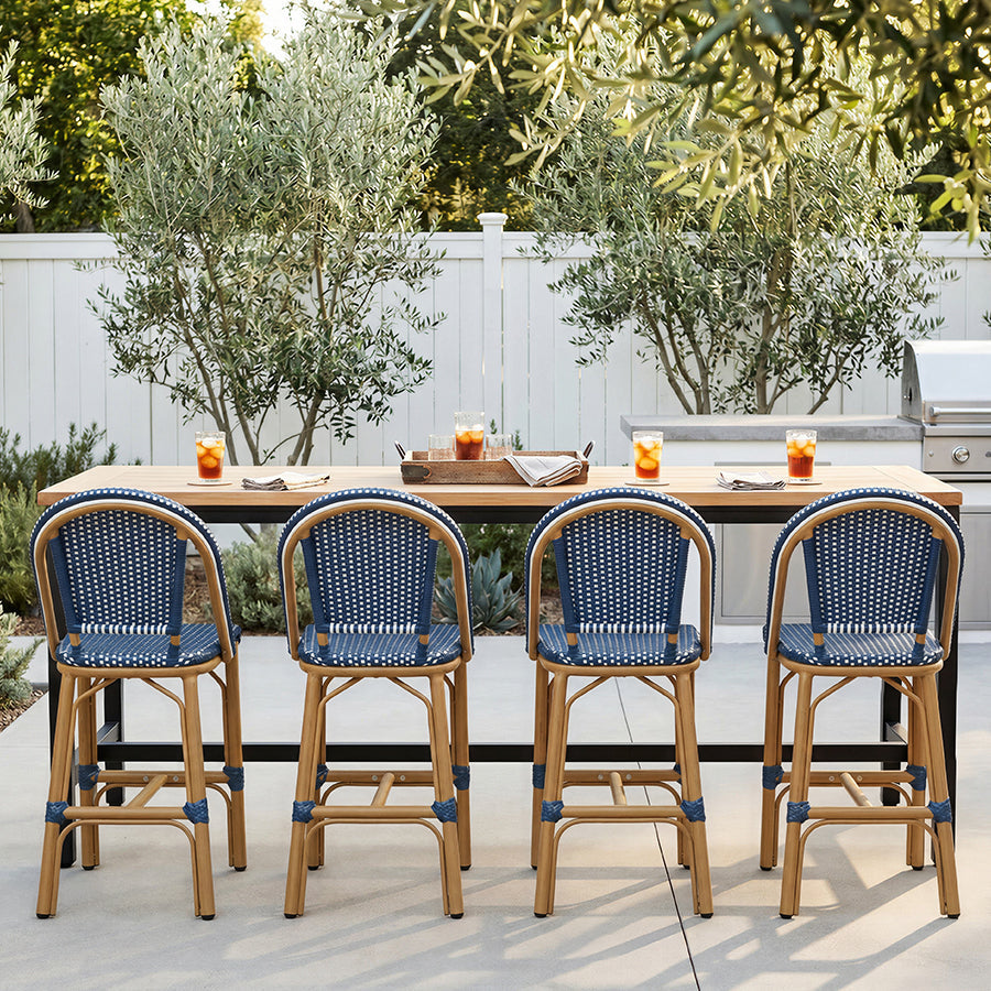 PURPLE LEAF Patio French Counter Stool Set of 2 Outdoor Backrest Barstools Aluminum Frame Woven Rattan for Indoor Kitchen Garden Balcony Restaurant