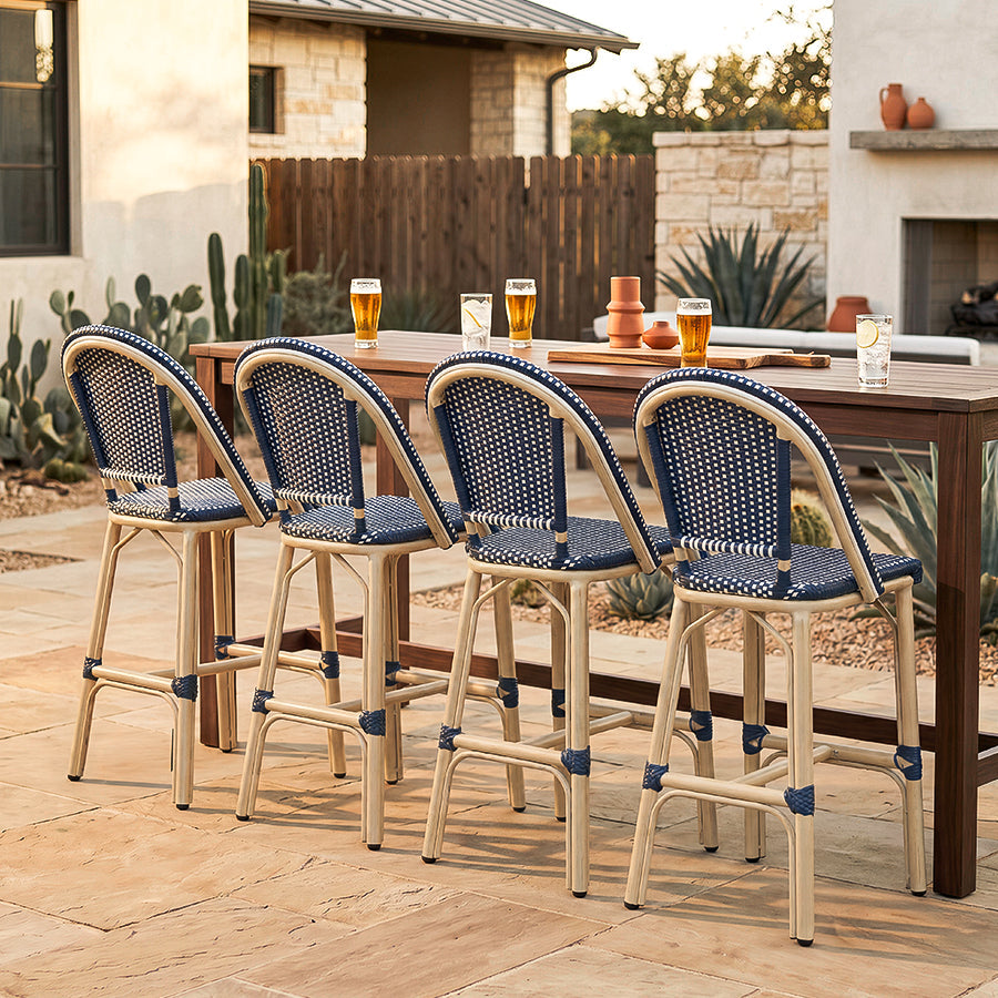 PURPLE LEAF Patio French Counter Stool Set of 2 Outdoor Backrest Barstools Aluminum Frame Woven Rattan for Indoor Kitchen Garden Balcony Restaurant