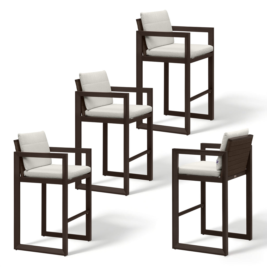 PURPLE LEAF Caesar Bar Stools Modern Aluminum Barstools with Stainless Removable Cushion for Kitchen Outside Island Backyard
