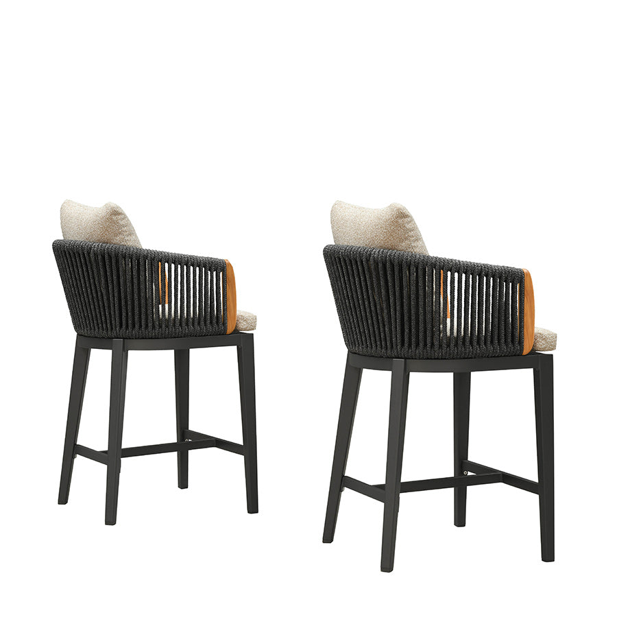 PURPLE LEAF Hailar Outdoor Bar Stools Chair Modern Rattan Bar Stool with Back and Cushion for Balcony, Indoor or Outdoor, Kitchen Island