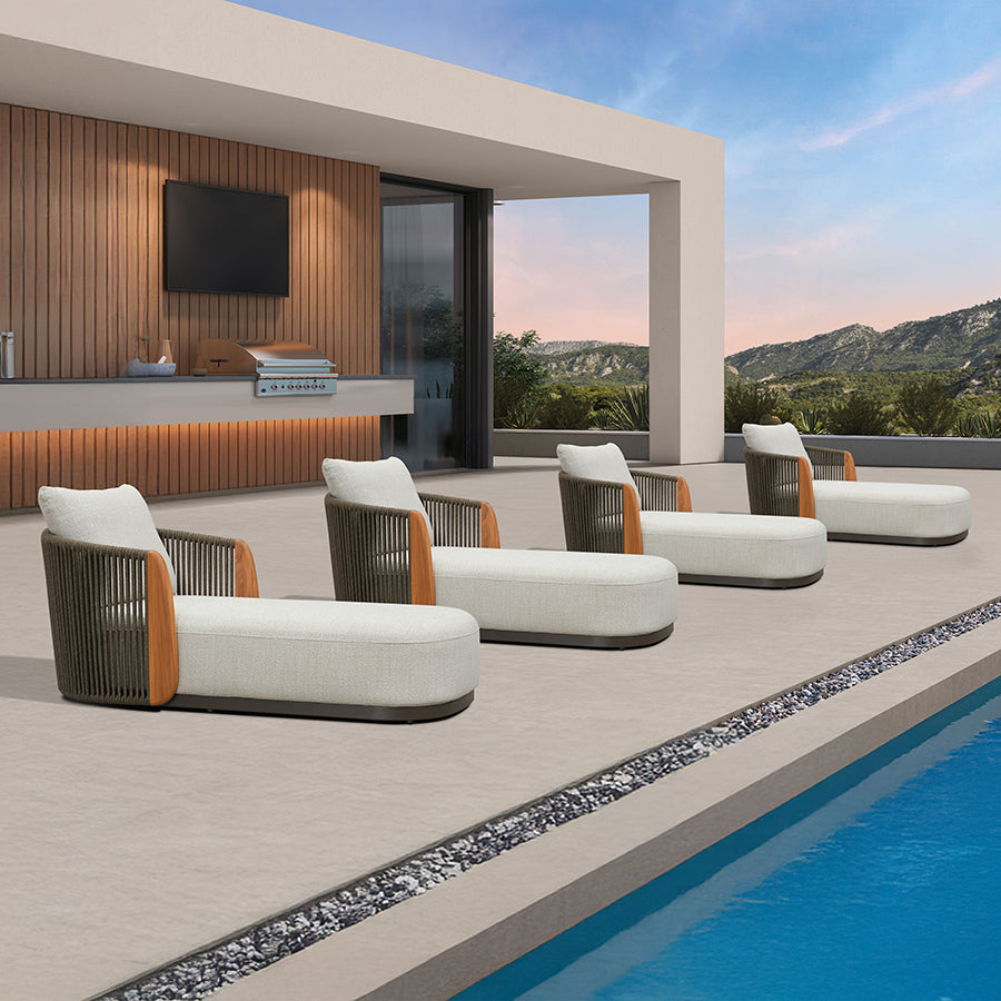 PURPLE LEAF Luxury  Hailar Olefin Patio Chaise Lounge Chair , Upholstered Pool Aluminium Lounge Chairs for Outdoor with Teak Armres for Deck, Pool, Lawn, Garden, Courtyard, Porch