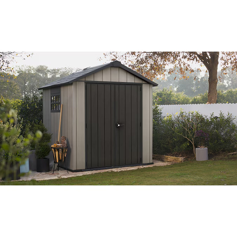 7-Ft X 7-Ft Outdoor Modern Gray Gable Roof Plastic Resin Storage Shed
