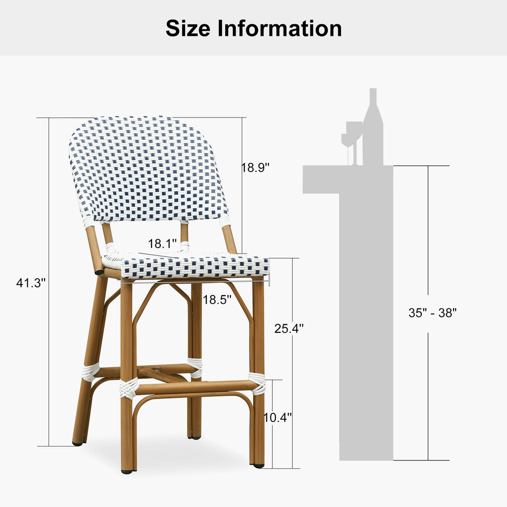 PURPLE LEAF Outdoor Bar Height Stools Set of 2 French Country Patio Rattan Bar Stool Chairs Outdoor Armless Barstools for Porch Garden Indoor Kitchen