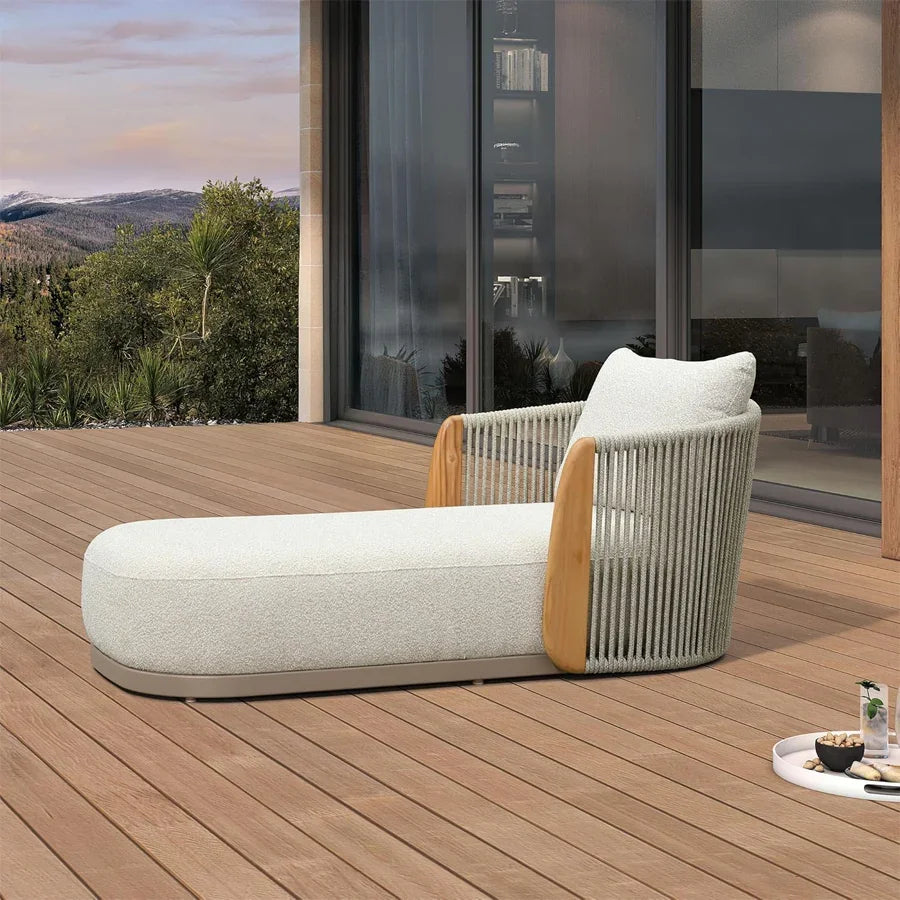 PURPLE LEAF Luxury  Hailar Olefin Patio Chaise Lounge Chair , Upholstered Pool Aluminium Lounge Chairs for Outdoor with Teak Armres for Deck, Pool, Lawn, Garden, Courtyard, Porch
