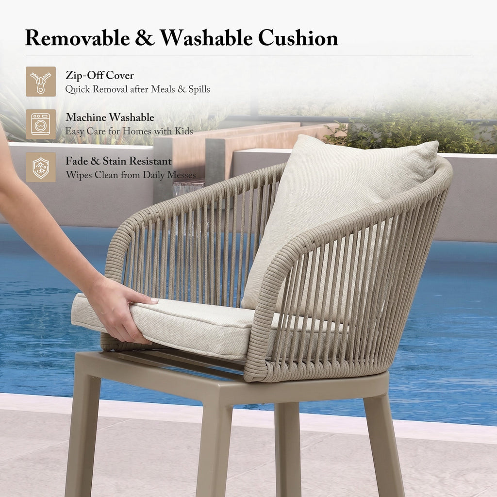 PURPLE LEAF Outdoor Bar Stools Patio Modern Aluminum Rattan High Back & Arms Bar Chairs with Removable Cushions and Pillows  for Outdoor or Indoor