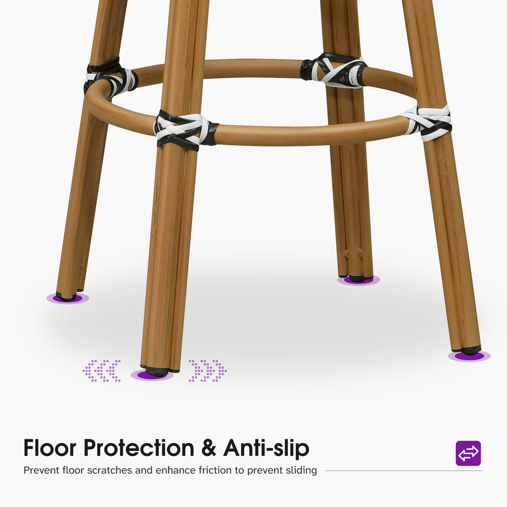 PURPLE LEAF Patio Oversized Backrest Bar Height Stool Set of 2 Outdoor Round Barstools Aluminum Frame Woven Rattan for Indoor Kitchen Dining Bistros Cafe Restaurant