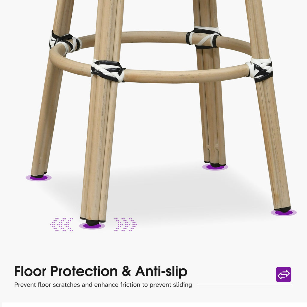 PURPLE LEAF Patio Oversized Backrest Bar Height Stool Set of 2 Outdoor Round Barstools Aluminum Frame Woven Rattan for Indoor Kitchen Dining Bistros Cafe Restaurant