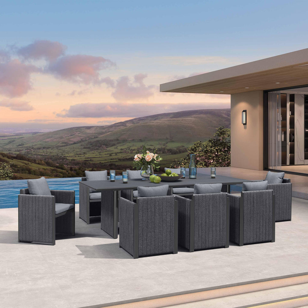 PURPLE LEAF Sanori Outdoor Dining Set Weather-Resistant Aluminum Table and Chairs Set with Backrest Pillow and Olefin Cushions for Deck