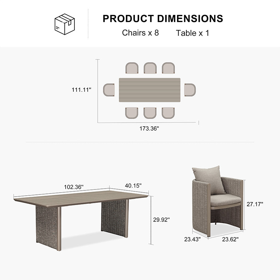 PURPLE LEAF Sanori Patio Dining Set Modern Large Weather-Resistant Table and Aluminum Chairs with Cushions for Garden Beige