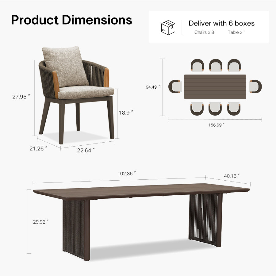 PURPLE LEAF Hailar Outdoor Dining Set for Family, Aluminum Outdoor Patio Table and Chairs Set with Olefin Cushions, Patio Furniture Set for Garden or Deck