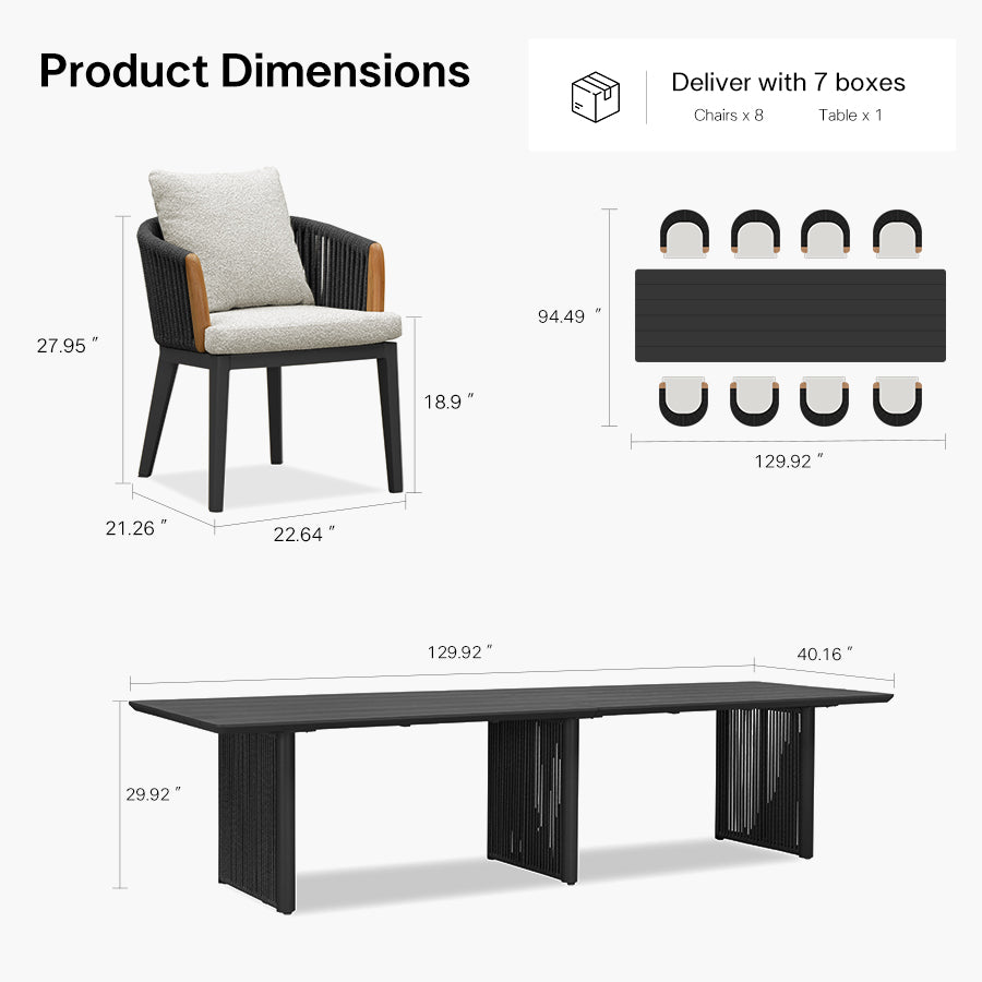 PURPLE LEAF Hailar Outdoor Dining Set for Family, Aluminum Outdoor Patio Table and Chairs Set with Olefin Cushions, Patio Furniture Set for Garden or Deck
