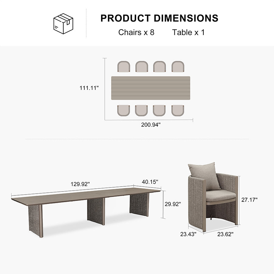 PURPLE LEAF Sanori Patio Dining Set Modern Large Weather-Resistant Table and Aluminum Chairs with Cushions for Garden Beige