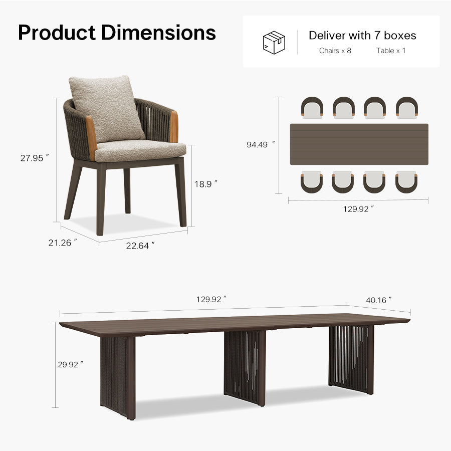 PURPLE LEAF Hailar Outdoor Dining Set for Family, Aluminum Outdoor Patio Table and Chairs Set with Olefin Cushions, Patio Furniture Set for Garden or Deck