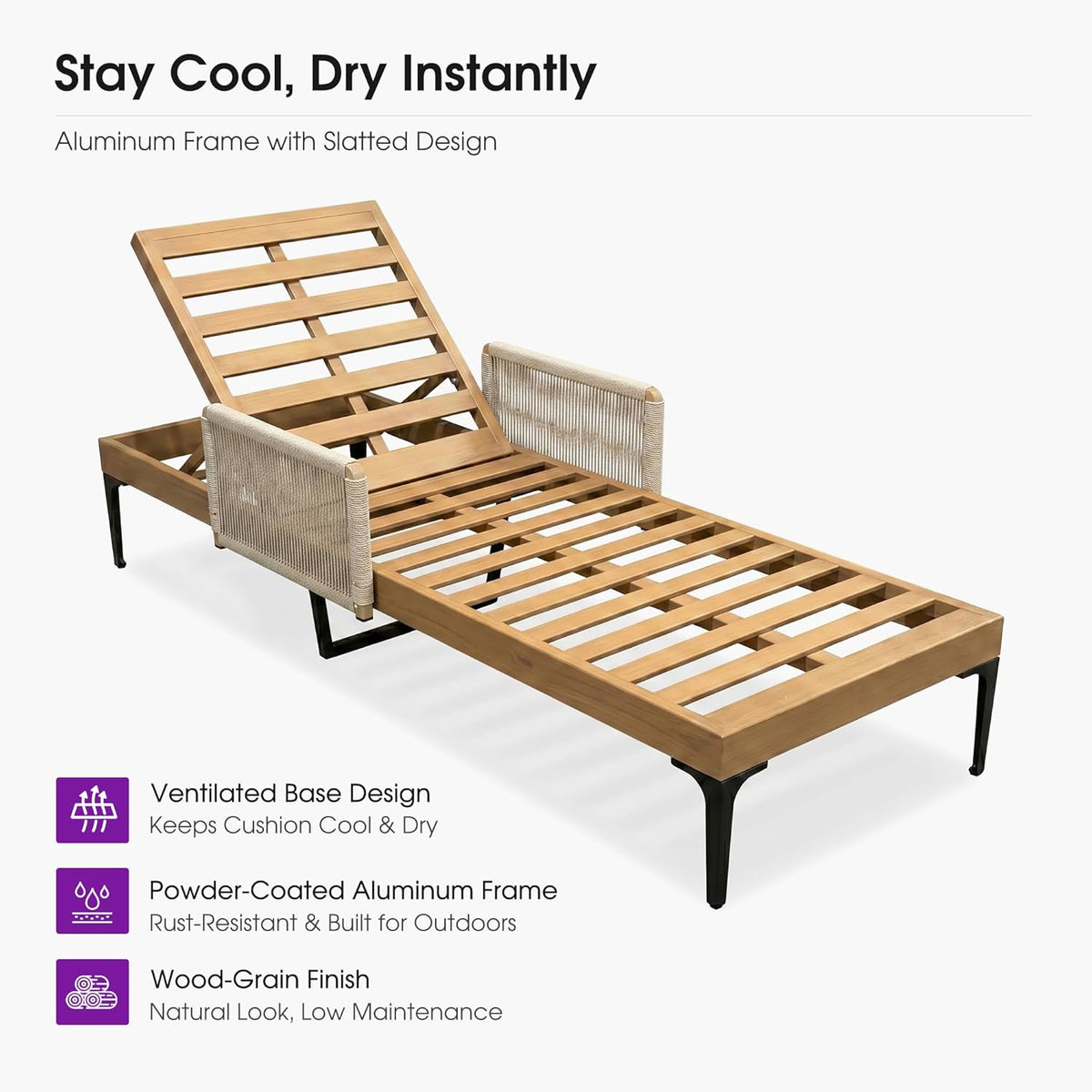 PURPLE LEAF Outdoor Chaise Lounge Sunbrella Patio Lounge Chair Recliner and Cushion for Poolside Balcony Backyard