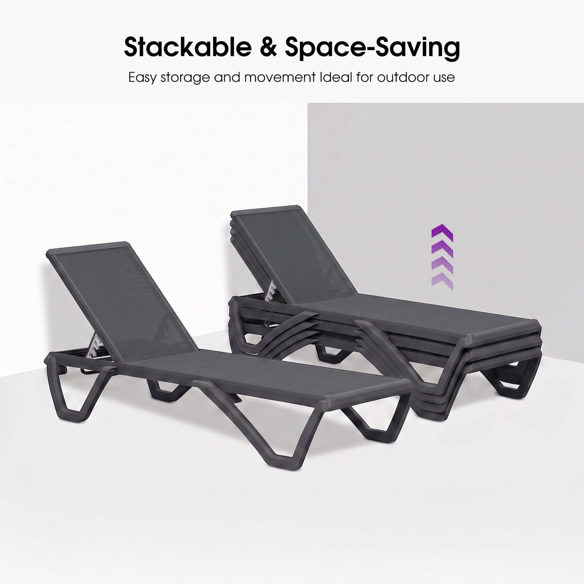 PURPLE LEAF Outdoor Chaise Lounge Patio Chair 5 Positions Adjustable Aluminum Frame with Textilene Seat Lightweight and Durable Pool Chaise Lounge for Patio Poolside Beach Yard