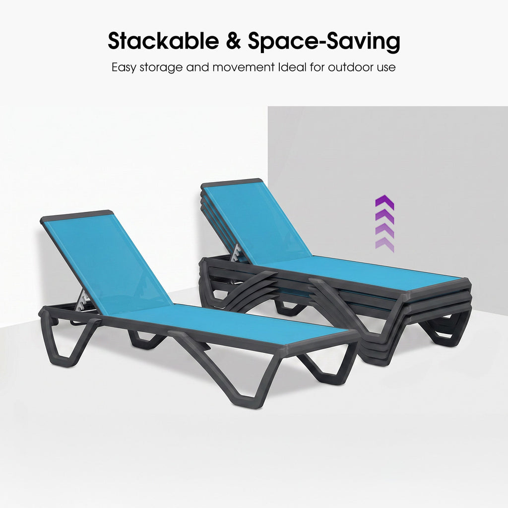 PURPLE LEAF Outdoor Chaise Lounge Patio Chair 5 Positions Adjustable Aluminum Frame with Textilene Seat Lightweight and Durable Pool Chaise Lounge for Patio Poolside Beach Yard