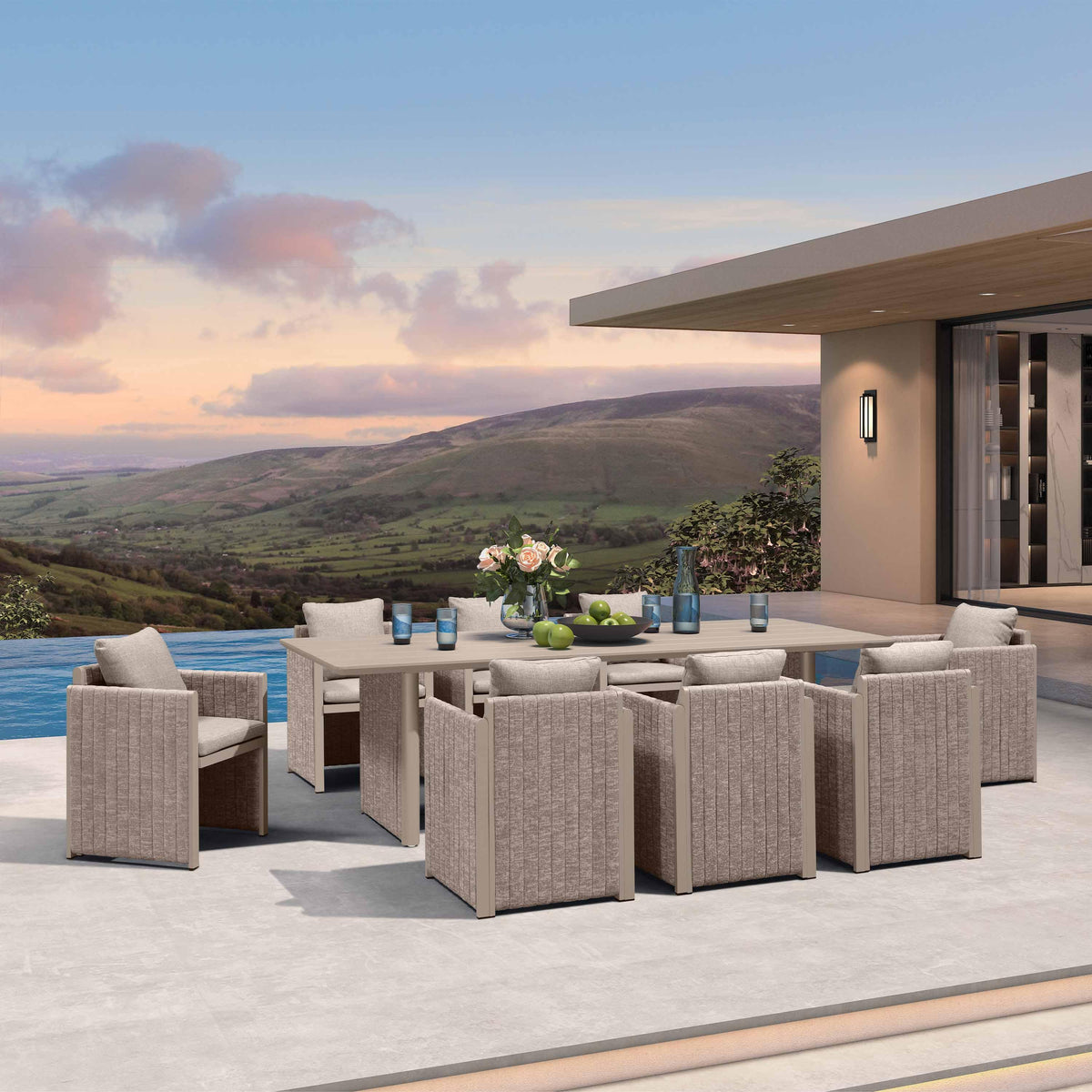 PURPLE LEAF Sanori Patio Dining Set Modern Large Weather-Resistant Table and Aluminum Chairs with Cushions for Garden Beige