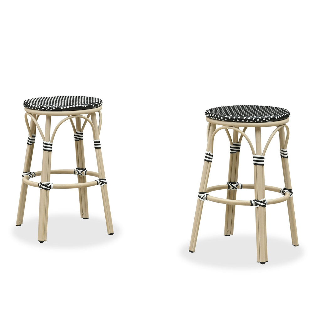 PURPLE LEAF Patio French Round Counter Stool Set of 2 Rattan Backless Stackable Barstools Aluminum Frame Footrest with Woven Wicker for Outdoor Kitchen Yard