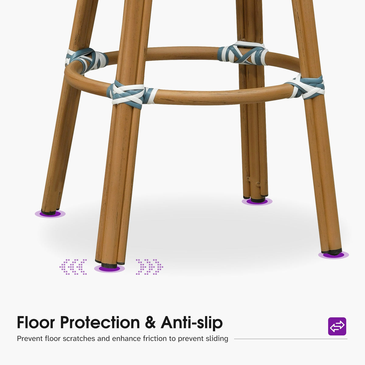 PURPLE LEAF Patio Oversized Backrest Bar Height Stool Set of 2 Outdoor Round Barstools Aluminum Frame Woven Rattan for Indoor Kitchen Dining Bistros Cafe Restaurant