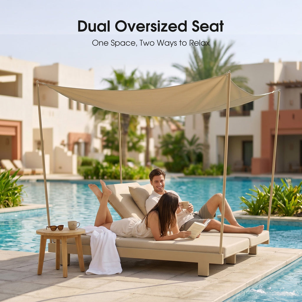 PURPLE LEAF Outdoor Luxury Daybed for Patio,  Poolside Chaise Lounge Bed with Cushion, Olefin Blend Fabric, Aluminum Frame Sunbed for Deck and Backyard