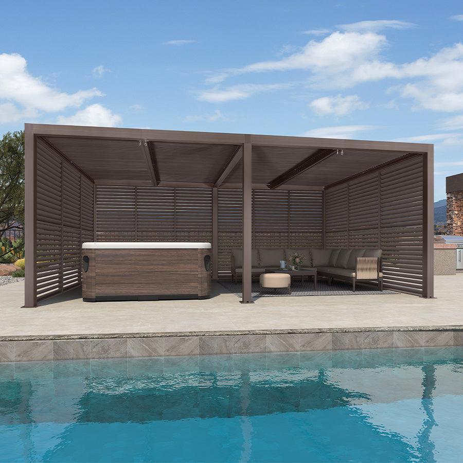 PURPLE LEAF Athena Louvered Pergola Bronze Outdoor Aluminum Pergola with Shutter Wall Adjustable Gazebo Rainproof for Patio Deck Garden