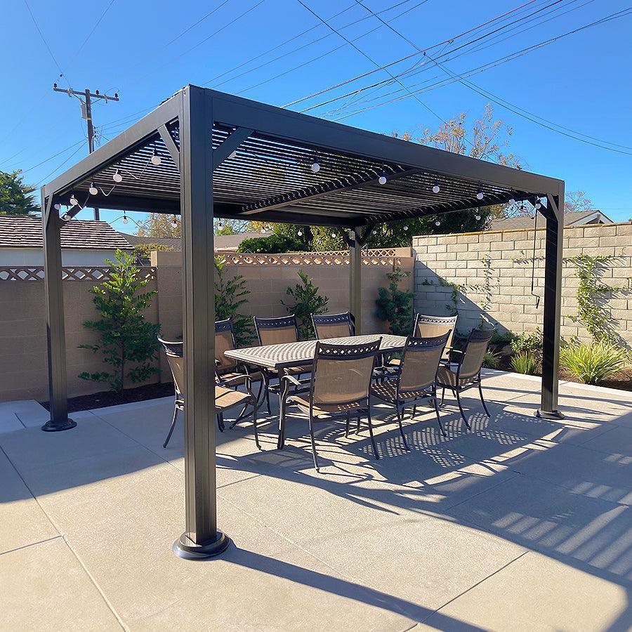 PURPLE LEAF Caesar Louvered Pergola with Milky String Lights Patio Aluminum Pergola with Independent Adjustable Rainproof Roof Hardtop Pergola for Outdoor Deck Garden Yard